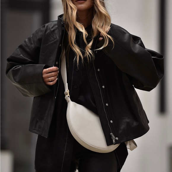 All Saints Handbags - All Saints Halfmoon Leather Bag (White)